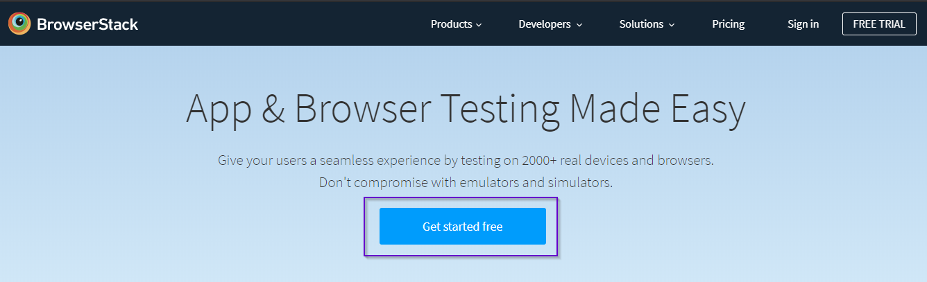 ClickAction BrowserStack Home Page