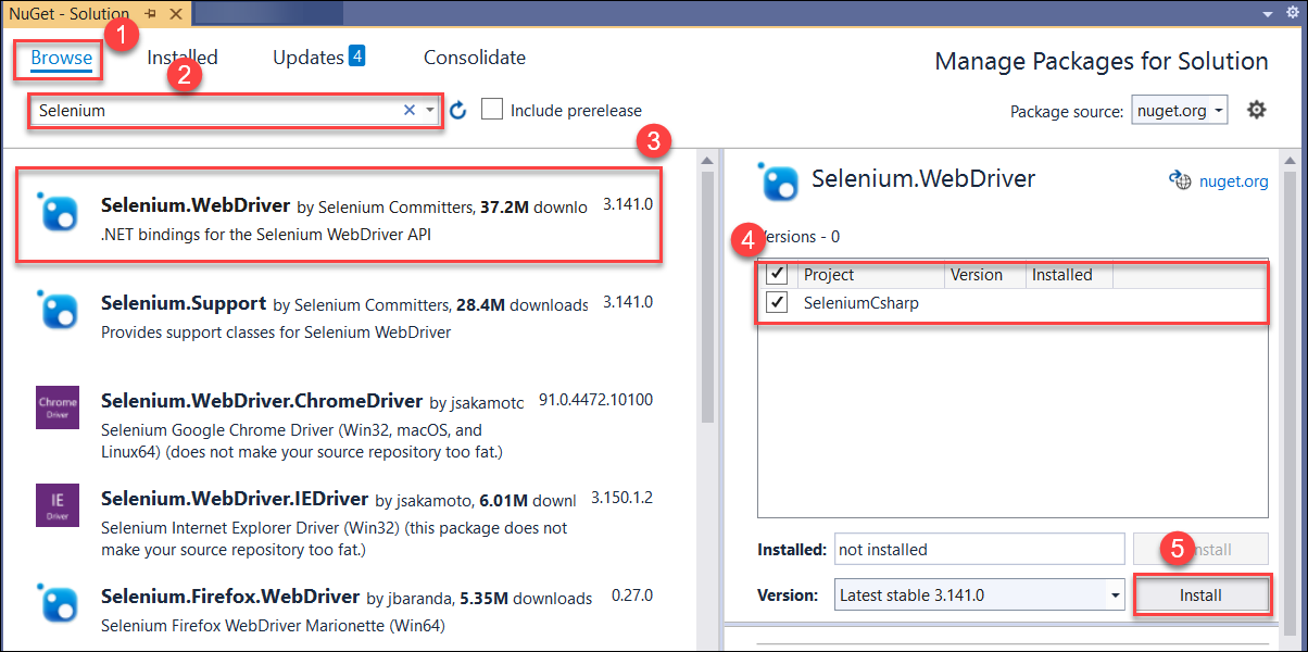 Manage Selenium package in visual studio Manage Selenium package in visual studio