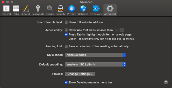 Develop Menu Mac Develop Menu Mac