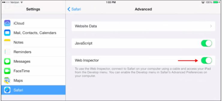 Enable Web Inspector Enable Web Inspector