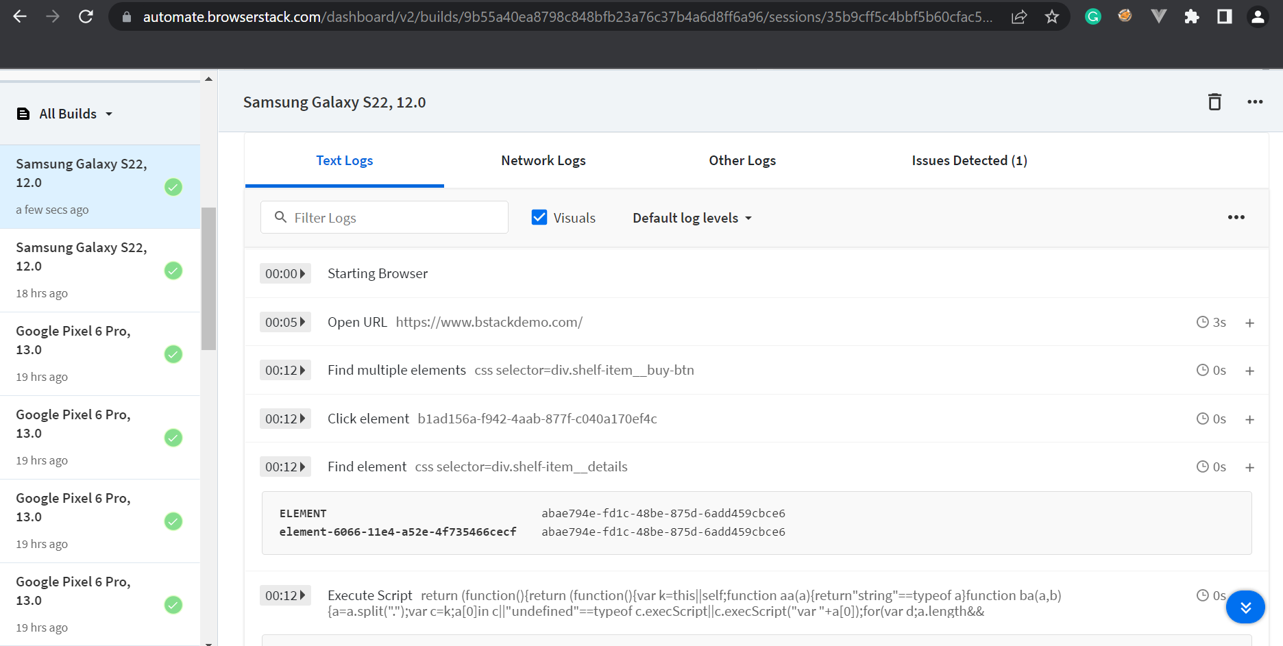 Cross Device Testing logs Cross Device Testing logs