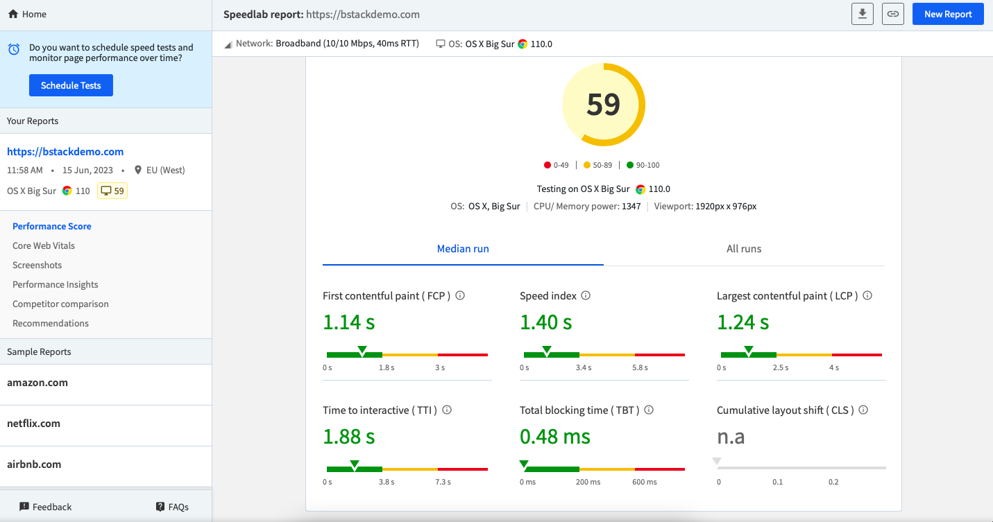 SpeedLab gives you report with all relevant metrics SpeedLab gives you report with all relevant metrics