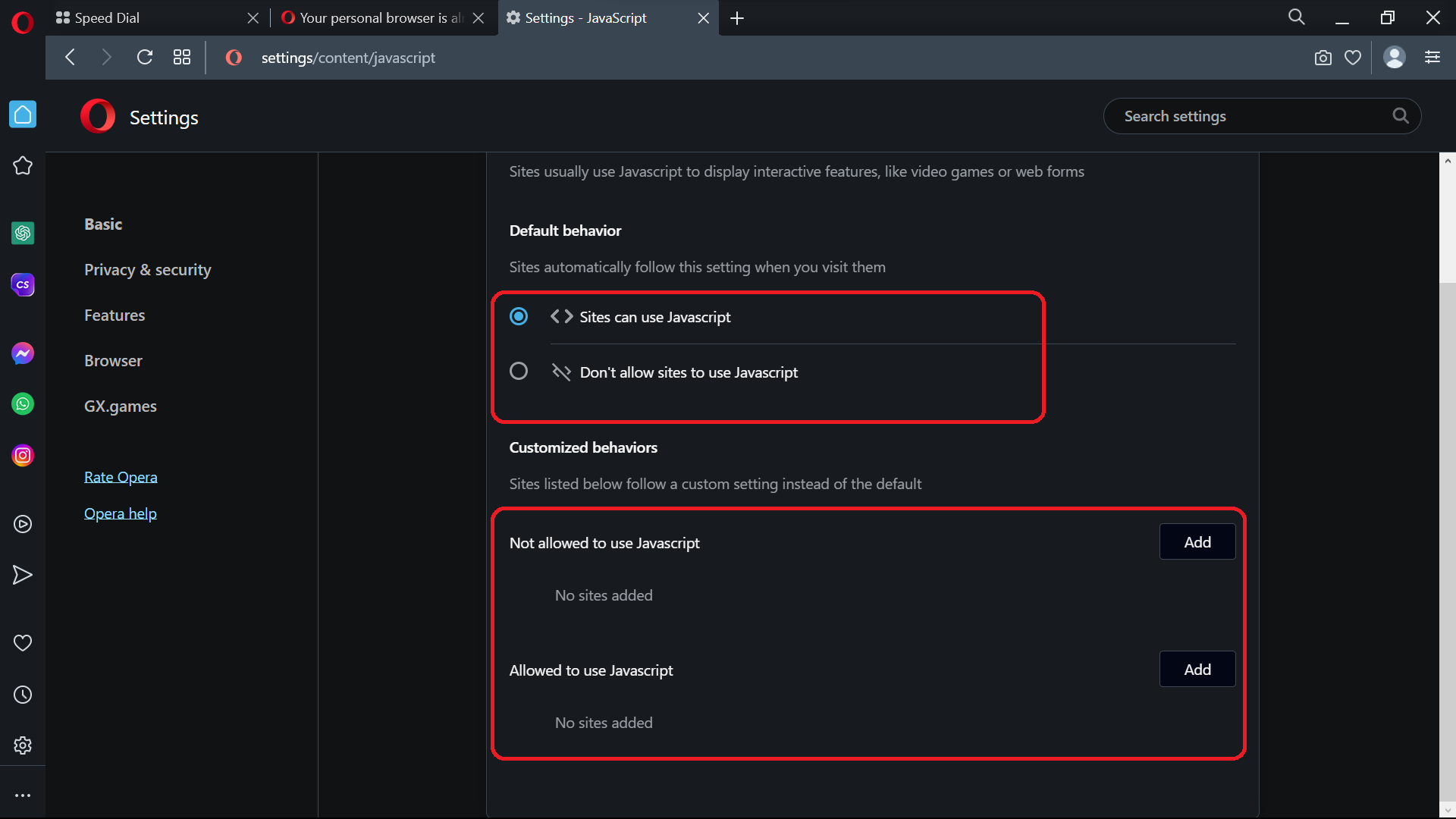 Click on Allowed to Enable JavaScript in Opera Browser Click on Allowed to Enable JavaScript in Opera Browser