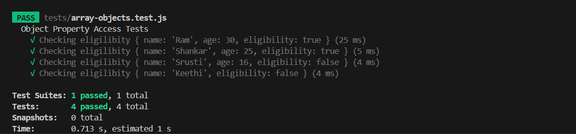 Array objects test output Array objects test output