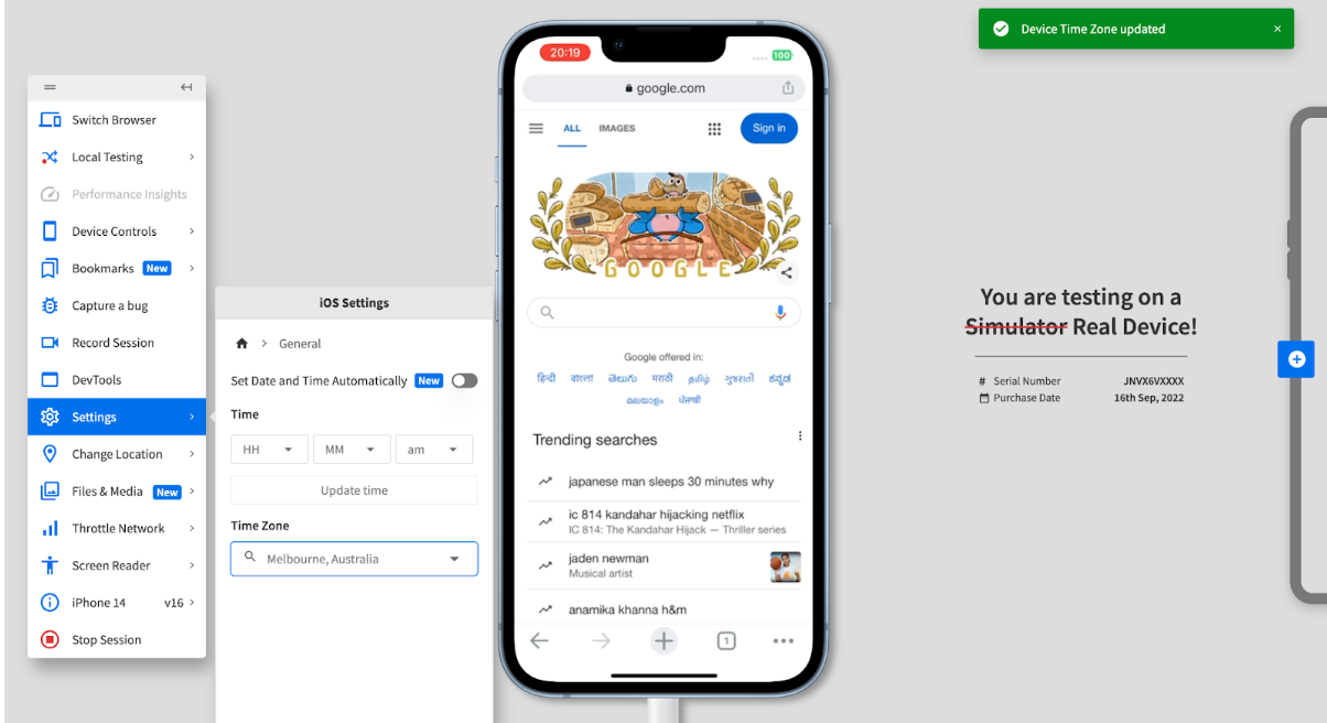 Change Timezone using BrowserStack Live Change Timezone using BrowserStack Live
