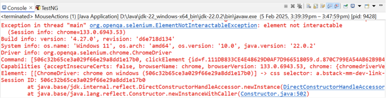 ElementNotInteractableException when using Mouse Actions in Selenium ElementNotInteractableException when using Mouse Actions in Selenium
