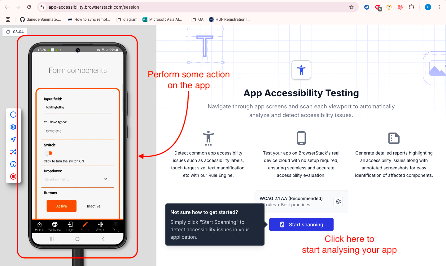 BrowserStack App Accessibility Testing Step 1 BrowserStack App Accessibility Testing Step 1
