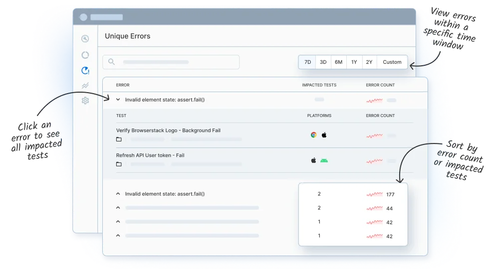 Simplified test case search and filter