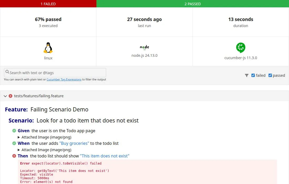 Failed Test Error in HTML Report Failed Test Error in HTML Report